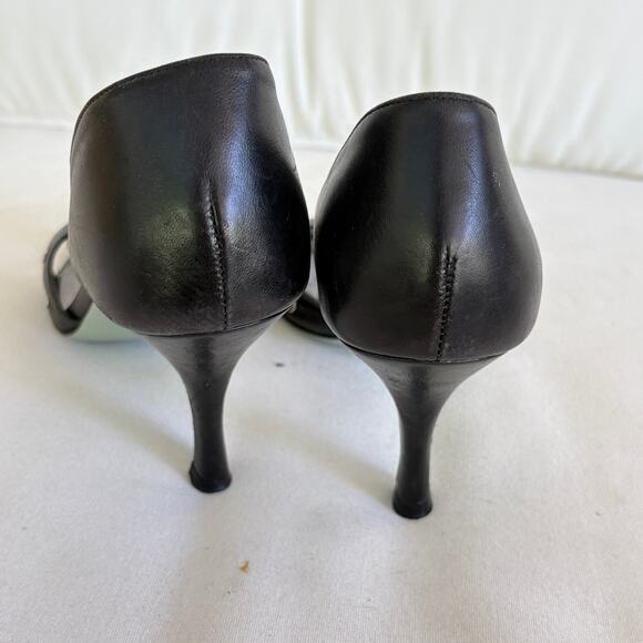 Cynthia Rowley Peep Toe Stud Heels 7.5 Black Leather Glam Academia Prep 90s Y2k - Picture 4 of 6